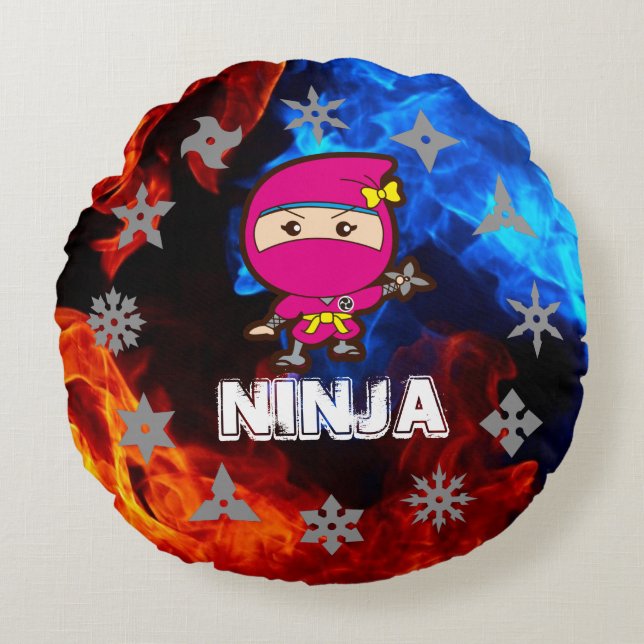 Ninja Girl Rond Kussen (Voorkant)
