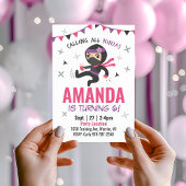 Ninja Girl Verjaardagsuitnodiging, Schattige Roze  Kaart