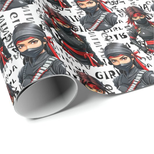 Ninja Girls Anime With Text Pattern Design Cadeaupapier (Rol Hoek)