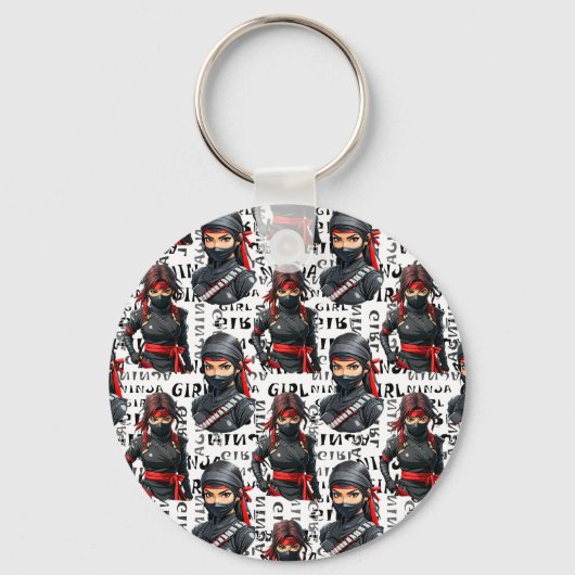 Ninja Girls Anime With Text Pattern Design Sleutelhanger (Voorkant)