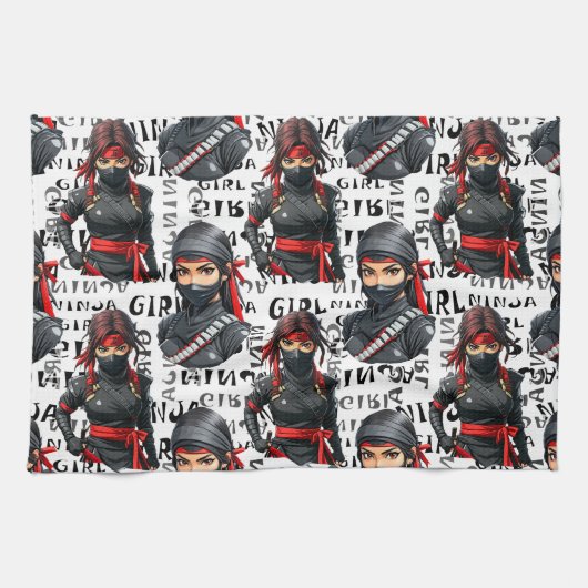 Ninja Girls Anime With Text Pattern Design Theedoek (Horizontaal)