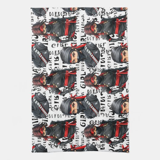 Ninja Girls Anime With Text Pattern Design Theedoek (Verticaal)