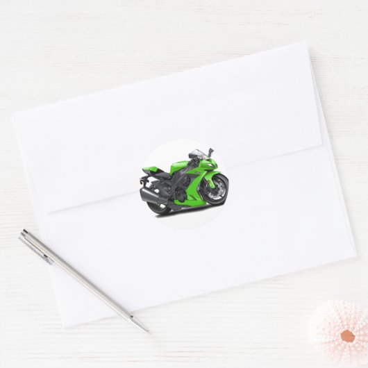 Ninja Green Bike Ronde Sticker (Envelop)