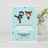 Ninja Gymnastics Twin Birthday Party Invitation Kaart (Staand voorkant)