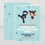 Ninja Gymnastics Twin Birthday Party Invitation Kaart (Voorkant / Achterkant)