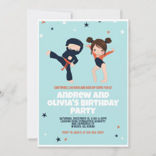Ninja Gymnastics Twin Birthday Party Invitation Kaart