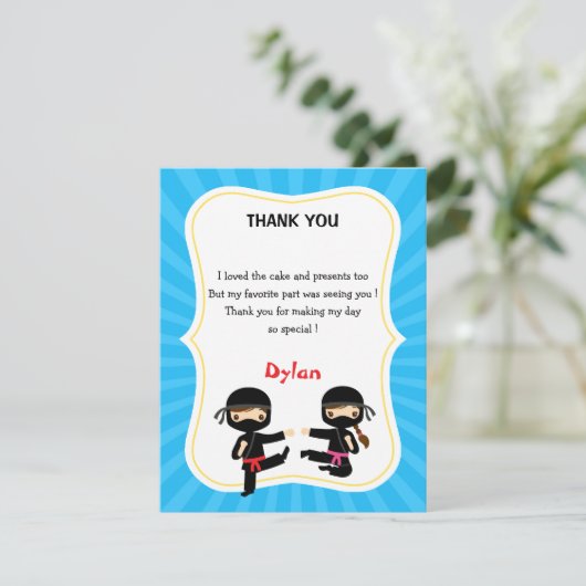 Ninja - Hartelijk dank - Warrior kinderen Birthday Bedankkaart (Staand voorkant)