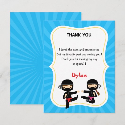 Ninja - Hartelijk dank - Warrior kinderen Birthday Bedankkaart (Voorkant / Achterkant)