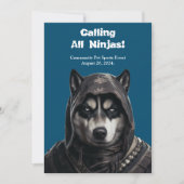 Ninja Husky Pet Dog Invitation Kaart Classic Navy (Voorkant)