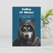 Ninja Husky Pet Dog Invitation Kaart Classic Navy (Staand voorkant)