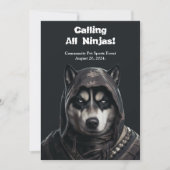 Ninja Husky Pet Dog Invitation Kaart Zwart Wit (Voorkant)
