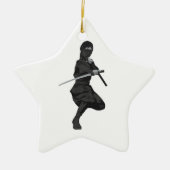 Ninja in Fighting Stance Holding Katana Sword Keramisch Ornament (Voorkant)