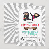 Ninja jongen meisje gezamenlijke verjaardagsuitnod kaart (Voorkant / Achterkant)