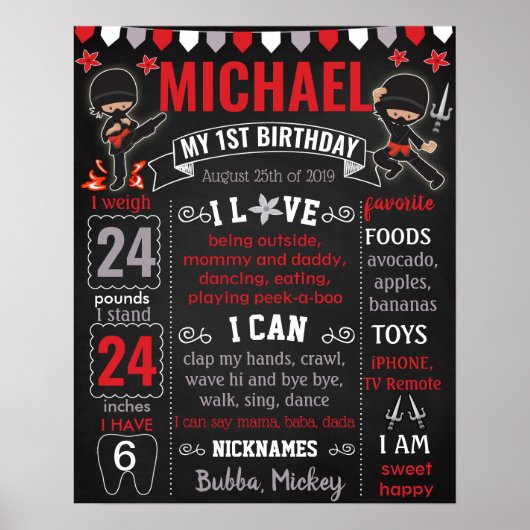 Ninja Karate Birthday-bord Poster (Voorkant)