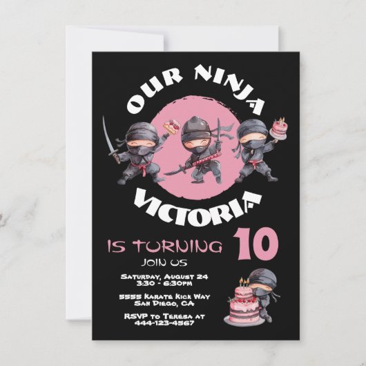 Ninja Karate Cake Warrior Meisje Verjaardagsfeest Kaart (Voorkant)