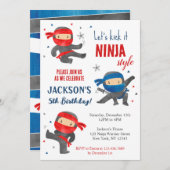 Ninja Karate Uitnodigingen voor verjaardagsfeestje (Voorkant / Achterkant)