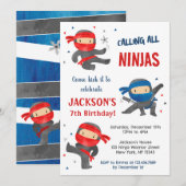 Ninja Karate Uitnodigingen voor verjaardagsfeestje (Voorkant / Achterkant)