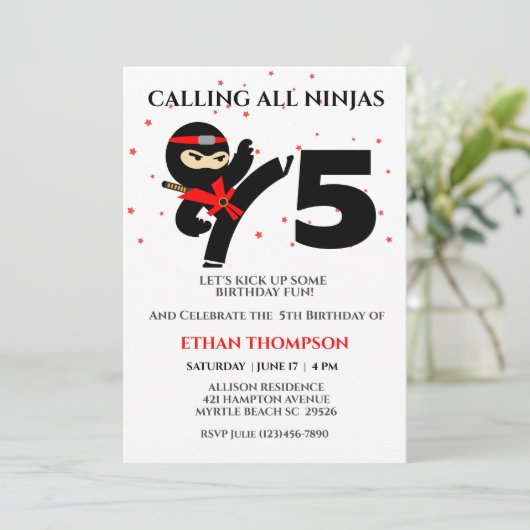 Ninja Karate Verjaardag Custom Age Party Uitnodigi Kaart (Staand voorkant)