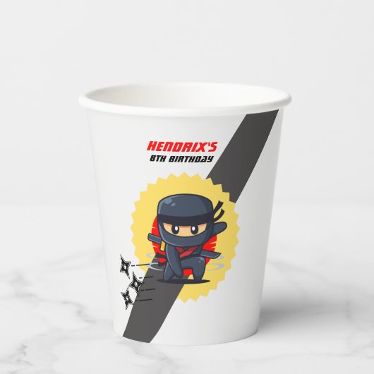 Ninja Karate Verjaardagsfeestje Aangepaste Naam Cu Papieren Bekers (Voorkant)