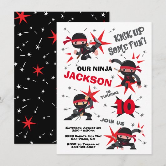 Ninja Karate Warrior Birthday Party Kaart (Voorkant / Achterkant)