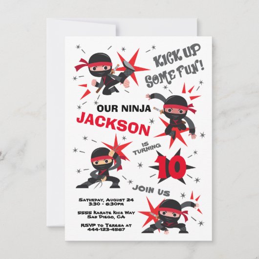Ninja Karate Warrior Birthday Party Kaart (Voorkant)