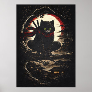 Ninja Kat, Grappige Japanse Anime Tatoeage Dier Ku Poster