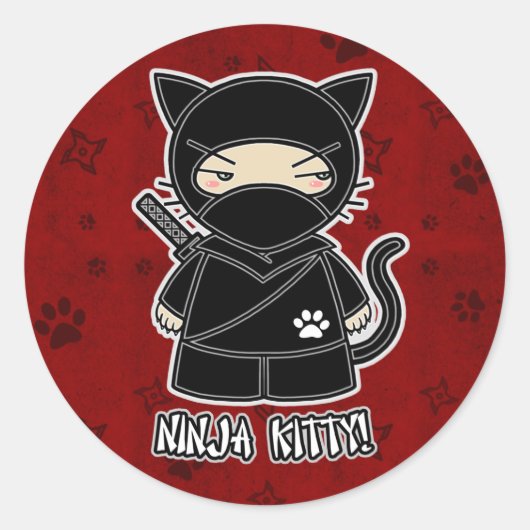 Ninja Kat! In rode Sticker (Voorkant)