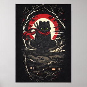 Ninja Kat, Japans Anime Dier Tattoo Kunst Poster