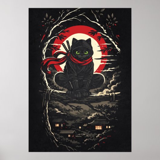 Ninja Kat, Japans Anime Dier Tattoo Kunst Poster (Voorkant)