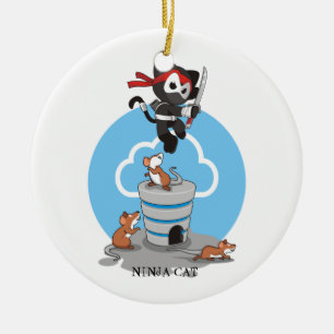 Ninja-Kat met muizen Keramisch Ornament