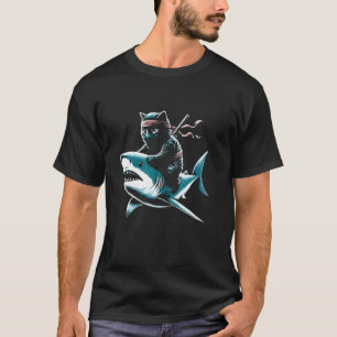 Ninja-kat rijdt op haai - Grappige grafische kat k T-shirt