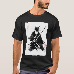 Ninja Kat Samurai Japanse Sumi-e Inkschildering Vi T-shirt