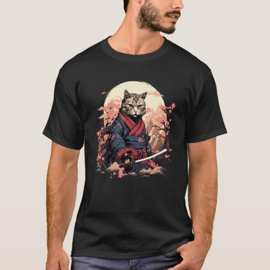Ninja Kat Samurai Kunstwerk T-shirt (Voorkant)