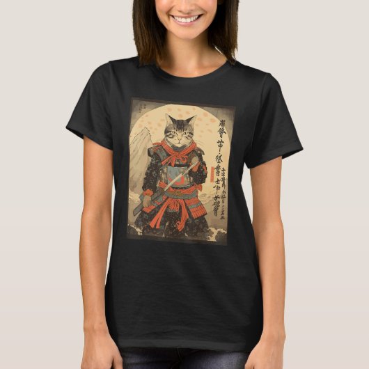 Ninja Kat Samurai Zwaard Meow Krijger T-shirt (Voorkant)