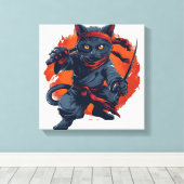 Ninja Kat Schaduw Canvas Afdruk (Insitu (Houten vloer))