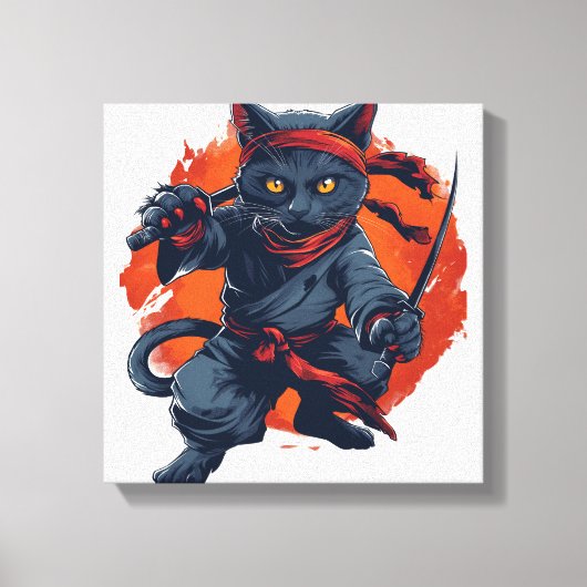 Ninja Kat Schaduw Canvas Afdruk (Voorkant)
