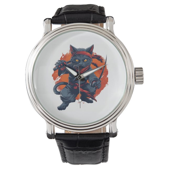 Ninja Kat Schaduw Horloge (Voorkant)