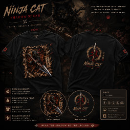 Ninja Kat Schatten Spear T-Shirt – 3D Pop-Up Krijg