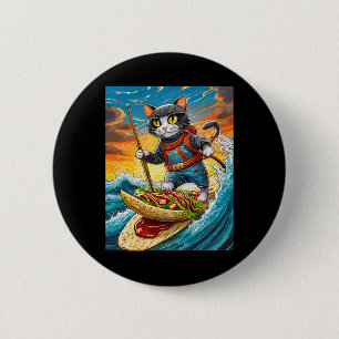 Ninja-kat surft op een taco-surfplank met hete sau ronde button 5,7 cm