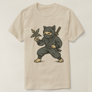Ninja Kat Zwaard en Shuriken T-shirt