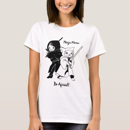Ninja Kat Zwart En Wit T-Shirt (Voorkant)