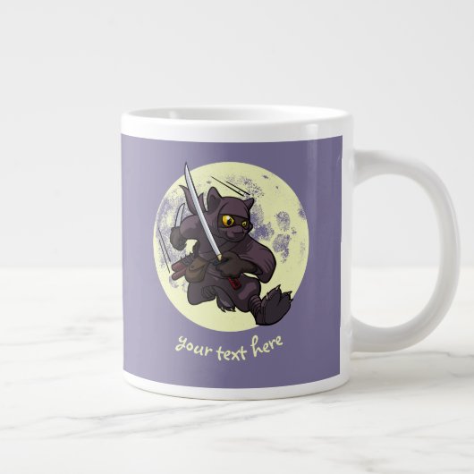 Ninja Katana Swords Flying Kick Cartoon Black Cat Grote Koffiekop (Rechts)