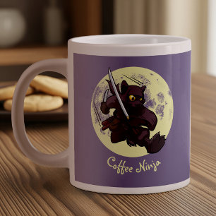 Ninja Katana Swords Flying Kick Cartoon Black Cat Grote Koffiekop