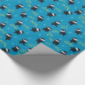 Ninja-katten met Star Power op blauw Cadeaupapier (Hoek)