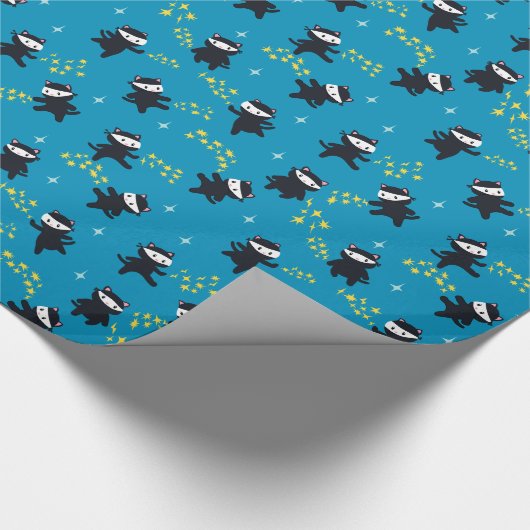 Ninja-katten met Star Power op blauw Cadeaupapier (Hoek)