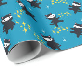 Ninja-katten met Star Power op blauw Cadeaupapier (Rol Hoek)