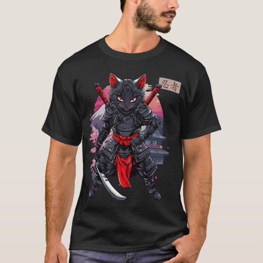 Ninja Kitten Japanse Samurai Kat Kawaii Ninja T-shirt (Voorkant)