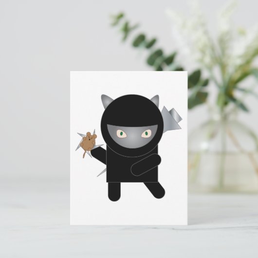 Ninja Kitty Cat Kawaii Schattige Briefkaart (Staand voorkant)