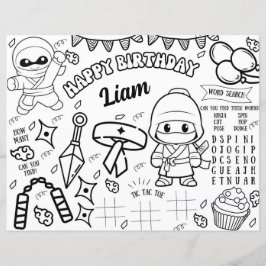 Ninja Kleurplaat Placemat Warrior Party Activiteit