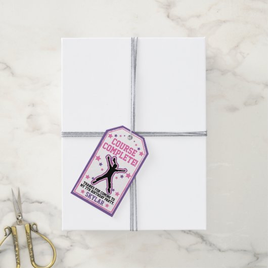 Ninja krijger meisjes roze & Paarse Verjaardag Cadeaulabel (Met Touw)